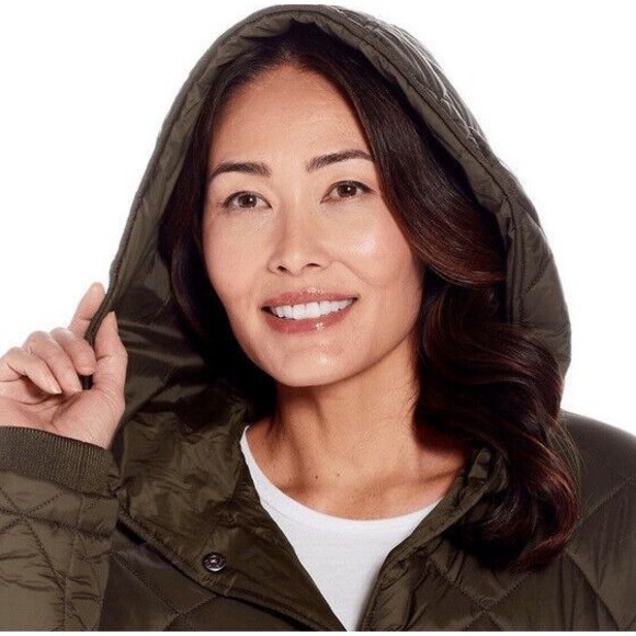 *SOLD* NWT Weatherproof Hooded Diamond-Quilted Duffle Coat Olive Green XL - Picture 3 of 5